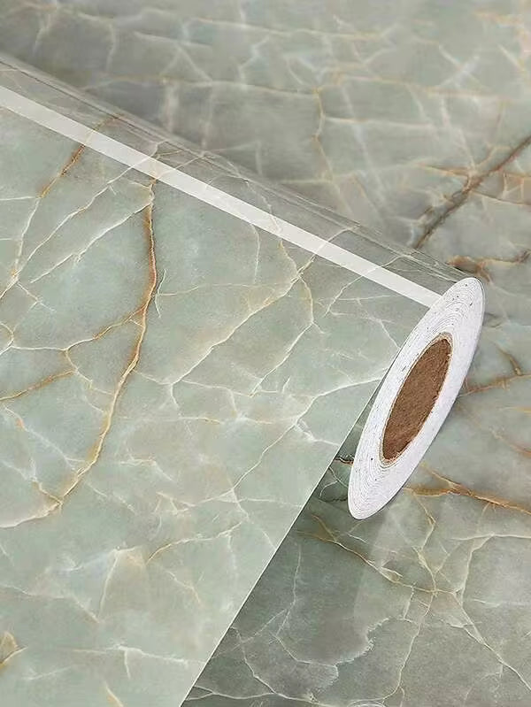 1 Roll Marble Adhesive Wallpaper, Faux Jade Stone Pattern, Waterproof & Oil-Resistant, Removable Peel & Stick, Easy Installation, Suitable For Kitchen Backsplash, Furniture Renewal, Room Decor, Bathroom Countertop, Cabinets, Desktops & Tiles