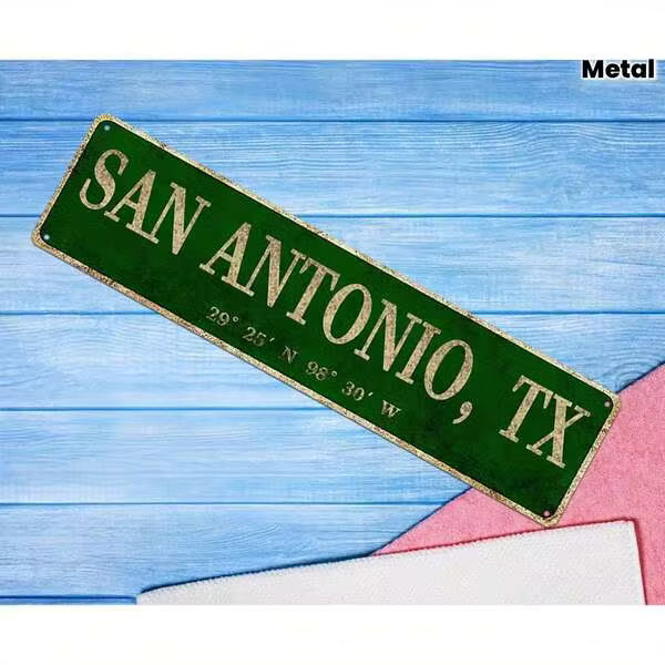1pc Vintage San Antonio TX Metal Sign - Retro Wall Art Suitable For Home, Bar, Cafe, Party Decor - Waterproof & Dustproof English Text Sign With San Antonio TX Landmark - 4x16in